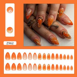 30 pièces/boîte, ongles pressés, décoration <span class=keywords><strong>orange</strong></span>, faux ongles artificiels, matériau ABS, réutilisables, faux ongles complets, design pré-conçu - Product Image 2