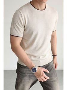 T-shirts décontractés d'été pour hommes en lin et lyocell tricoté, style Old Money, amples, respirants et polyvalents, couleur unie - Product Image 6