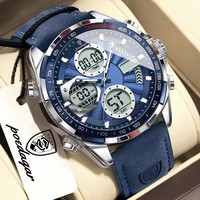 Jam Tangan Pria POEDAGAR 46mm Luminous Week LED Digital Quartz, Jam Tangan Pria dengan Tampilan Waktu Ganda Elektronik, Reloj E108