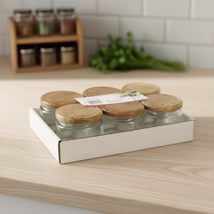 Lot de 6 bocaux en verre à couvercle vissé avec couvercles en bois pour le stockage des aliments - Product Image 3