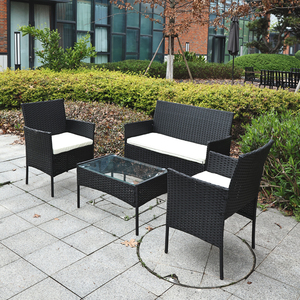 طقم طاولة وكراسي من الروطان بتصميم عصري مريح، هيكل من الأنابيب الفولاذية، مقاوم للماء، مناسب لجميع المواسم، لون أسود، للاستخدام الخارجي في الحدائق - Product Image 1