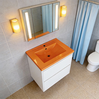 Vasque rectangulaire en composite de fibre de verre, style moderne, orange, pour usage commercial, écologique, résistante à l'eau, à poser en surélevé