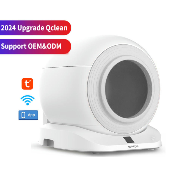 EU Warehouse Q-clean Intelligent Automatic Smart Cat Litter Box Plastic 65L Capacity Round Shape