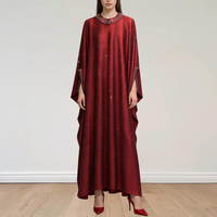 Robe Abaya Islamique de Luxe de Dubaï pour Femme, Élégante avec Strass, Design Décontracté, Robes Modestes Rouges pour Ramadan et Aïd, Été 2026