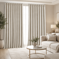 Gorden Linen Lipit Modern 100% Blackout, Set 2 Panel, Warna Natural, Ruang Tamu, Semua Musim, Dapat Dicuci Mesin
