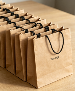 Sacs shopping en papier blanc avec logo personnalisé, poignées en ruban noir, design plat luxueux et recyclable pour l'emballage professionnel - Product Image 6