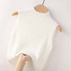 I-0669 Top sans manches rétro chic pour femmes, vente chaude, été, décontracté, rayé, tricoté, veste courte, col demi-haut, design large - Product Image 6