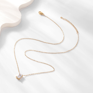 Joolim 18K chapado en oro joyería de acero inoxidable cadena delicada cuadrado Zirconia colgante regalos fiestas de compromiso aniversarios - Product Image 5