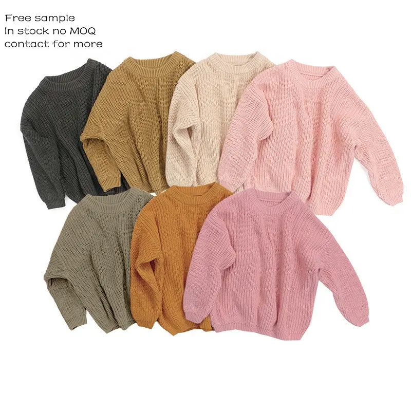 Boutique kids clothing soft knitted cotton solid color toddler girls sweaters children baby boys pullover sweater for kids