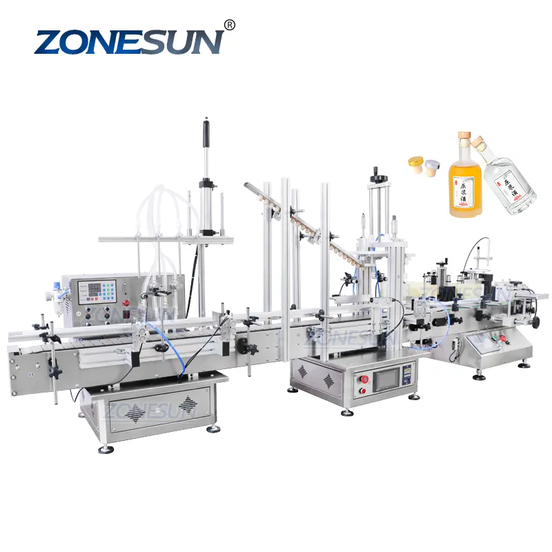 ZONESUN ZS-FAL180C Full Automatic Tabletop Pneumatic Liquid Cork Wine Bottle Filling Capping And Labeling Machine