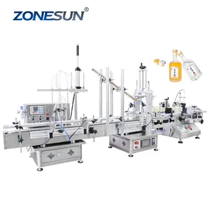 Zonesun máquina de enchimento e etiqueta, comprimido automático ZS-FAL180C completo, pneumática, líquido, garrafa de vinho, tampão e rotulagem