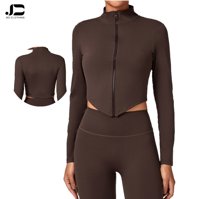 Stand Collar Zipper Long Sleeve Yoga Coat Bodyhugging Quick Drying Yoga Clothes Outdoor Fitness Tops Custom logo Yoga Clothes