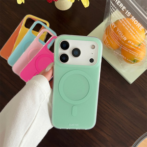 Coque de téléphone magnétique double couche couleur unie pour l'été, élégante et protectrice pour femmes, compatible iPhone 14 15 16 17 Pro Max - Product Image 3