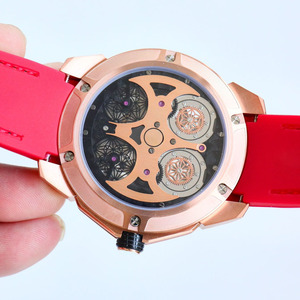 Elegant Rose Gold-<b>Cased</b> Bat Pattern <b>Watch</b> Tourbillon Men's <b>Watch</b> Red-Black Strap for Upscale Dinners Anniversaries Wristwatch - Product Image 5