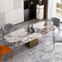 Table à Manger Moderne de Luxe pour Villa, Convertible et Extensible, Plateau en Céramique de Marbre Fritté, Rectangulaire 6 Places