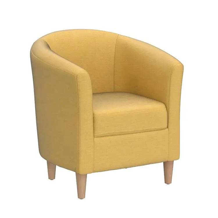 Kursi berlengan kayu Linen kuning, sarung kursi klub beludru peregangan lembut untuk ruang tamu dan kamar tidur