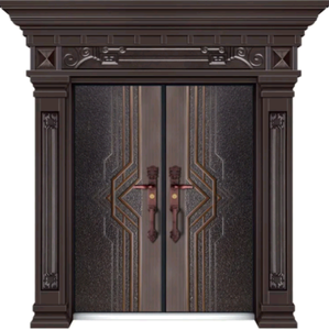 Qifan Traditional <b>Wooden</b> Grain <b>Swing</b> Entry Door with Ornate Carving and Brass Hardware - Product Image 2
