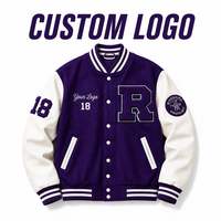 Blouson universitaire personnalisé pour homme, violet, avec lettres en chenille, style Letterman, brodé, à col côtelé, fabrication OEM, marque privée