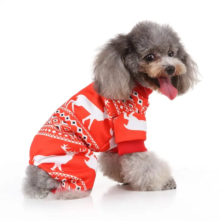 Clothes For Pets Hot Sale Unique Design Elk Pattern Christmas Pajamas For Dogs