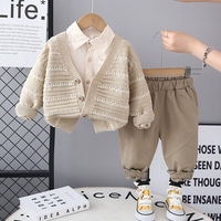 Frühling Herbst Formelles Baby-Jungen-Outfit-Set Bedrucktes Hemd mit Krawatte Weste Hose Günstige Kleinkinder-Kleidung