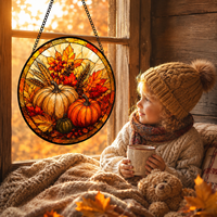Attrape-soleil suspendu en vitrail motif feuille d'érable et citrouille pour l'automne, idéal comme cadeau 9*9cm/16x16cm/20x20cm/25x25cm/30x30cm