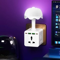 Prise de courant universelle à 3 prises avec 2 ports USB-A et 2 ports USB-C 5V 2.1A, prises US/UK/Inde, veilleuse de chevet