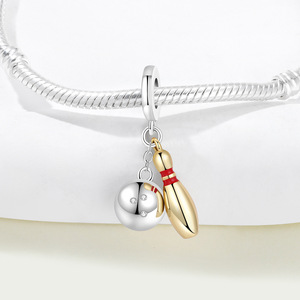 White brass bowling <b>ball</b> pendant, unique, stylish, versatile DIY <b>bracelet</b>, accessory for women - Product Image 2