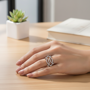 Oval Pattern Design CZ Stone <b>Adjustable</b> <b>Ring</b> Wholesale Fine Women Jewelry Trendy 925 Sterling Silver Jewelry - Product Image 3