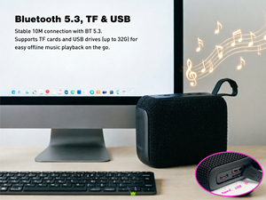 Altavoz Reproductor de Música Inalámbrico Portátil con Bluetooth, Recargable, de Tela, Pequeño para Exteriores, Camping y Senderismo - Product Image 3