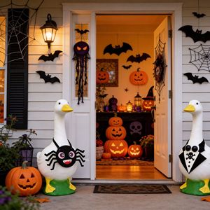 Décoration d'Halloween : oie triangulaire pour porche, écharpe citrouille, costume d'animal pour la Fête des Fantômes, araignée qui couine - Product Image 3