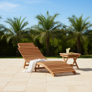 Chaise longue en teck massif 77,95 x 21,65 x 23,03 pouces, couleur marron, chaise longue inclinable d'extérieur, design contemporain - Product Image 2
