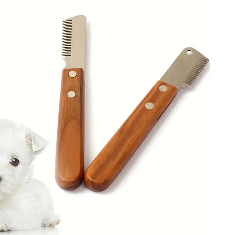 Qbellpet Großhandel Professional Dog Comb Edelstahl Holzgriff Abisolier messer Tierhaarent ferner Unterwolle Bürsten