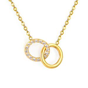 Stainless Steel Round Clavicle Chain Pendant 18k Gold Plated <b>Necklace</b> For Women Geometric <b>Ring</b> Design Everyday Wearing - Product Image 5