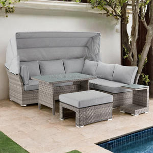 Canapé-<span class=keywords><strong>lit</strong></span> confort avec auvent plateau extérieur 6 places canapé <span class=keywords><strong>carré</strong></span> parasol <span class=keywords><strong>parapluie</strong></span> Table basse canapé coussin Relax ensemble de meubles - Product Image 4