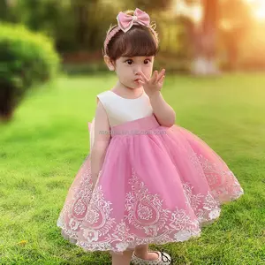 MQATZ Atacado Flor menina vestido festa casamento aniversário crianças roupas elegante bebê menina vestido sem mangas vestido