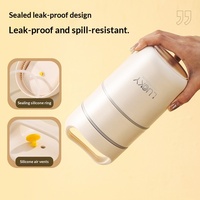 Boîte à lunch isotherme ronde avec poignée, en acier inoxydable 304, double couche, avec couvercle et cuillère, tasse à petit-déjeuner scellée, portable pour la restauration rapide