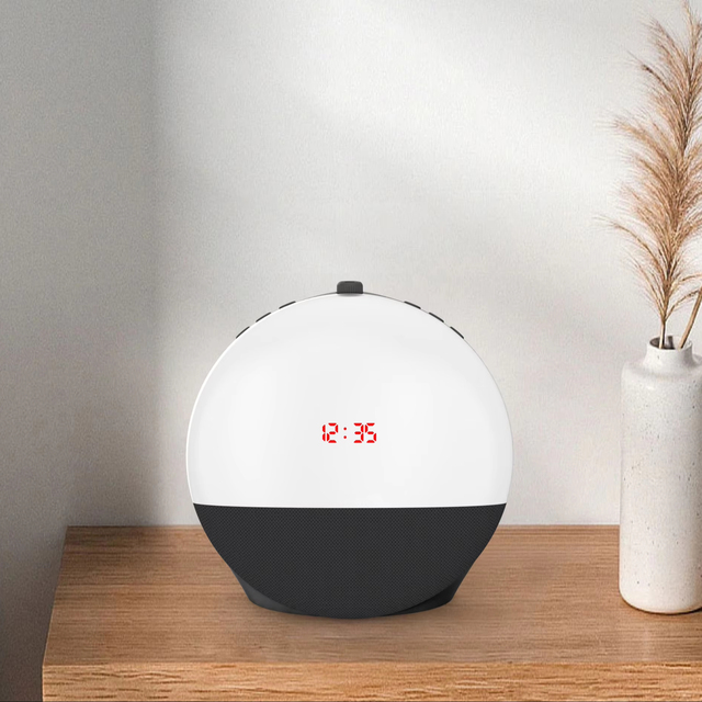 Morning Alarm Speaker Sunrise Wake Up Light 10W 1800mAh 5Wx2 Stereo USB TF AUX Portable Wireless Audio for Bedroom Use