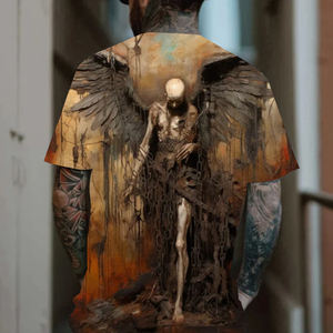 Streetwear <strong>Goth</strong> Skull Digital Print <strong>Tshirt</strong> High Quality O Neck Slim Fit Vintage t Shirt Summer Elastic Wrinkle-Resistant T-shirt - Product Image 1