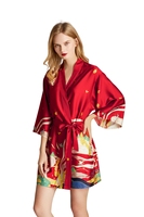 Usine D'été Femmes Demi Manches Imprimer Dos Nu Court Satin Robes Décontractées