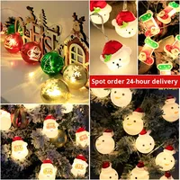 Tali lampu dekoratif Natal LED IP65 tahan air luar ruangan kotak baterai USB Santa Claus bola warna-warni manusia salju berbentuk rusa malam