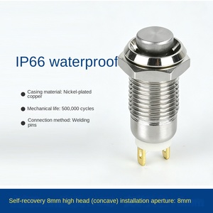 Interrupteur à bouton-poussoir miniature 3A 220V avec LED, tête haute 8mm, en acier inoxydable, étanche IP65, momentané ou à rétention, 1NO1NC YUHE - Product Image 3
