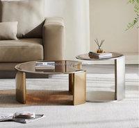Table basse moderne italienne de luxe en verre trempé avec structure en acier inoxydable, table centrale Moon pour la maison, le hall d'hôtel, la réception