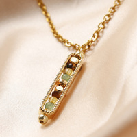 Nouveau Collier Pendentif en Pierres Perlées Style Luxe Léger Citrine Aventurine Verte Chaîne Bambou Design Sportif Longueur Clavicule