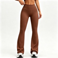 Nouveau design – Pantalon de yoga évasé taille haute marron châtain pour femme – Jambes larges, coupe bootcut, contrôle du ventre, effet push-up – Legging de sport et fitness