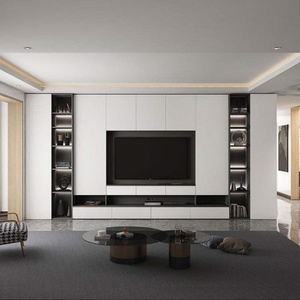 Custom Modern Wall-Mounted <b>TV</b> <b>Stand</b> with Glass Cabinet <b>LED</b> Lighting | Eco-Friendly Wooden Materials | Living Room Home Use - Product Image 6