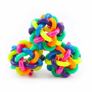 Wholesale Colorful Bell Woven Balls Colorful Bell Ball Small Medium Dog Rubber Ball Pet Toy