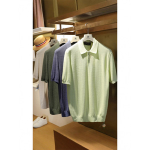Knitted Plain Dyed Textured Short Sleeve Button Front Shirt Solid Pattern Breathable Cotton Polyester 220g Casual Wear for Men - Product Image 5