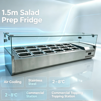 Table de préparation de salades et pizzas en acier inoxydable de 1,5 m avec réfrigérateur à refroidissement direct intégré pour comptoir de bar à salades