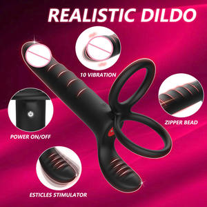 Vibratore a Forma di Pene con Anello di Bloccaggio Tre-in-Uno e 10 Modalità di Vibrazione per Stimolazione Prostatica, Punto G e Clitoridea - Product Image 2