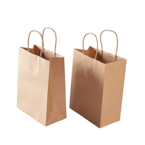 Hot Sale Custom Logo Printed Cheap Recycled Take Away Food Packaging Shopping Brown Kraft Paper Bag With Free Sample